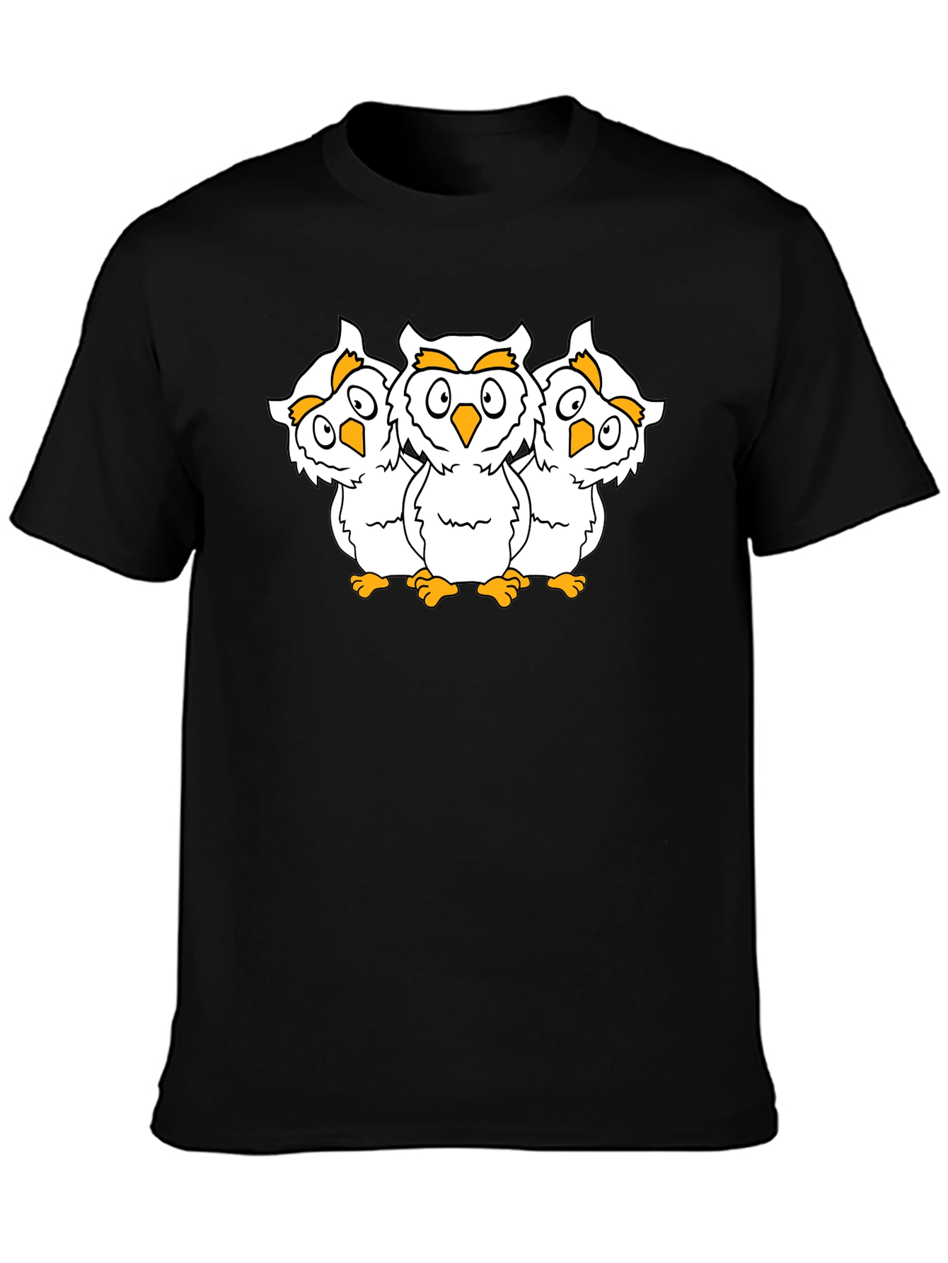 Black Black T-Shirt with Three Cartoon Owls view 3