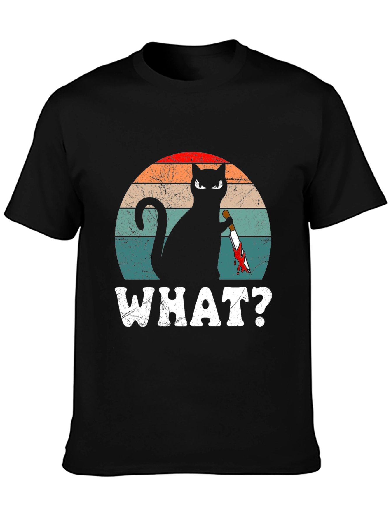 Black Cat With Knife T-Shirt - "WHAT?" Funny Graphic Tee view 3