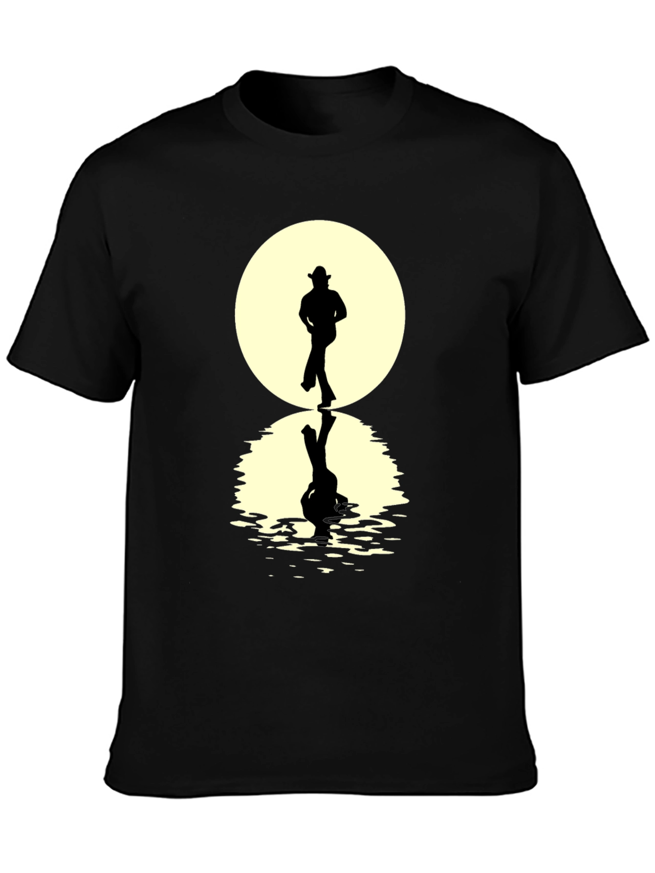 Black Cowboy Silhouette Reflection T-Shirt - Unique Graphic Tee view 3