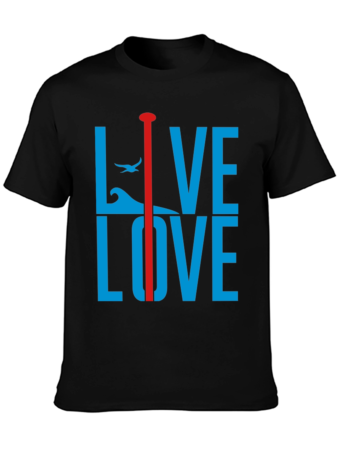 Black Live Love Graphic Tee - Blue and Red Design view 3