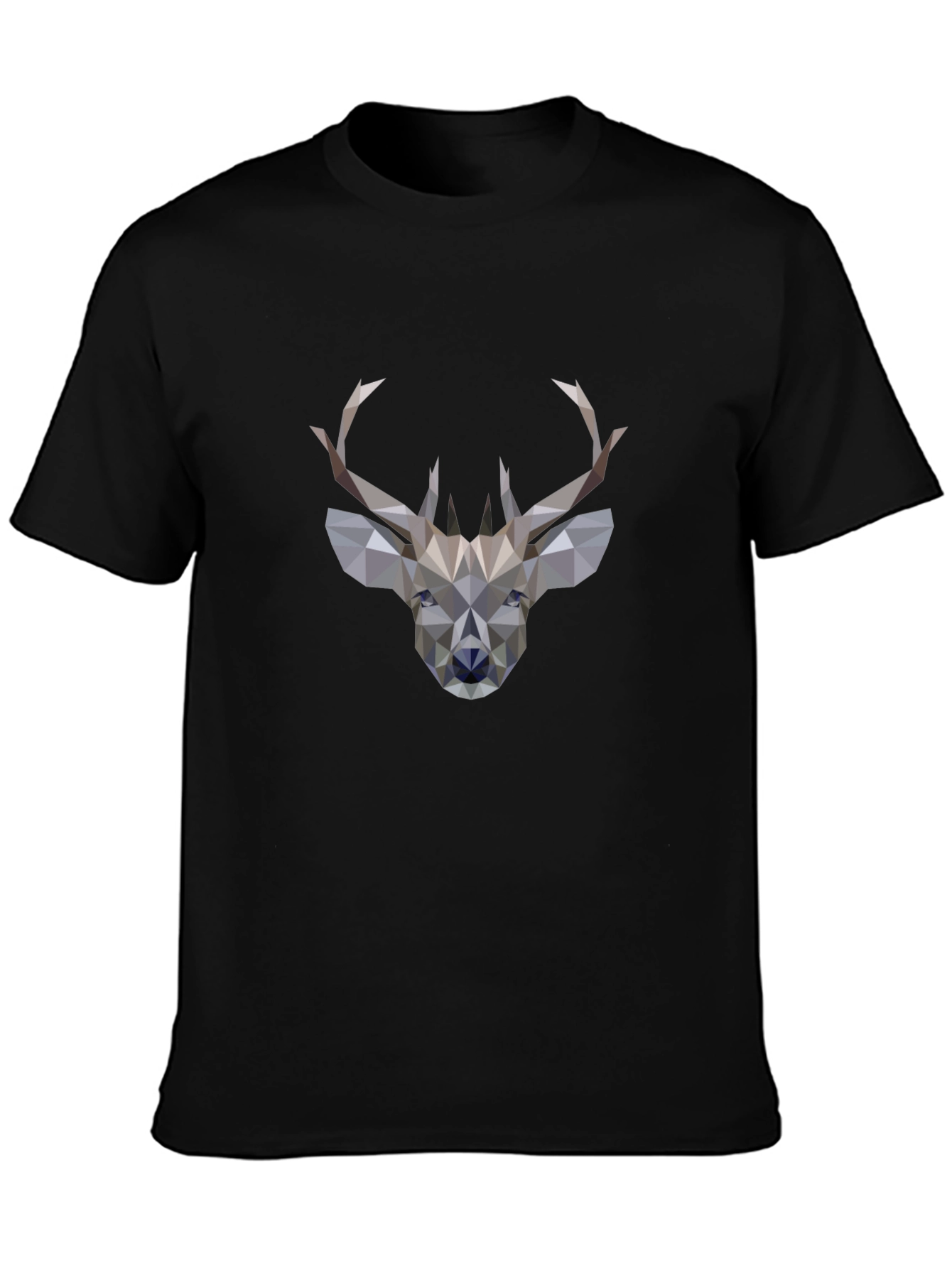 Black Geometric Deer Graphic Black T-Shirt view 3