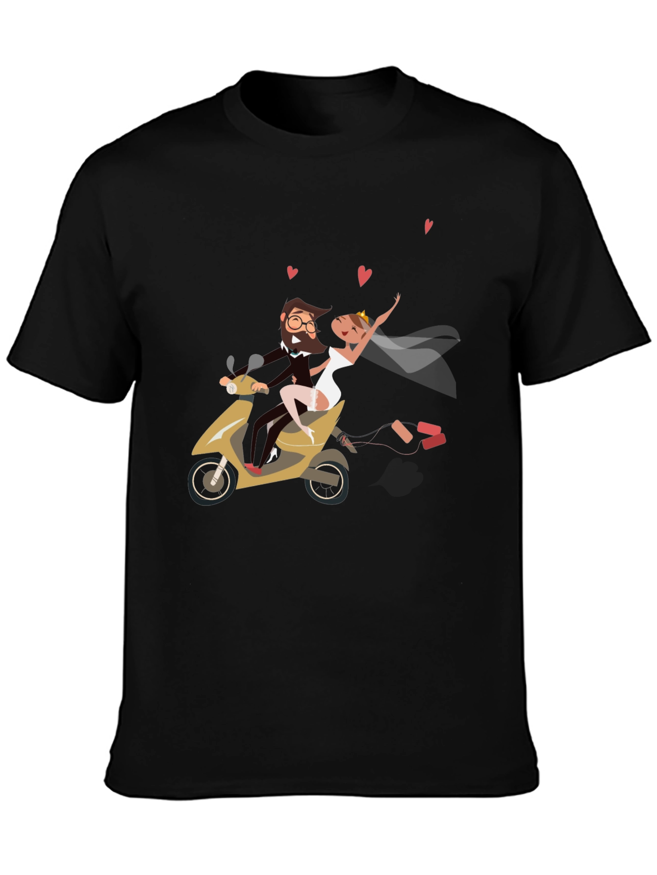 Black Wedding Couple Scooter Ride Black T-Shirt view 3