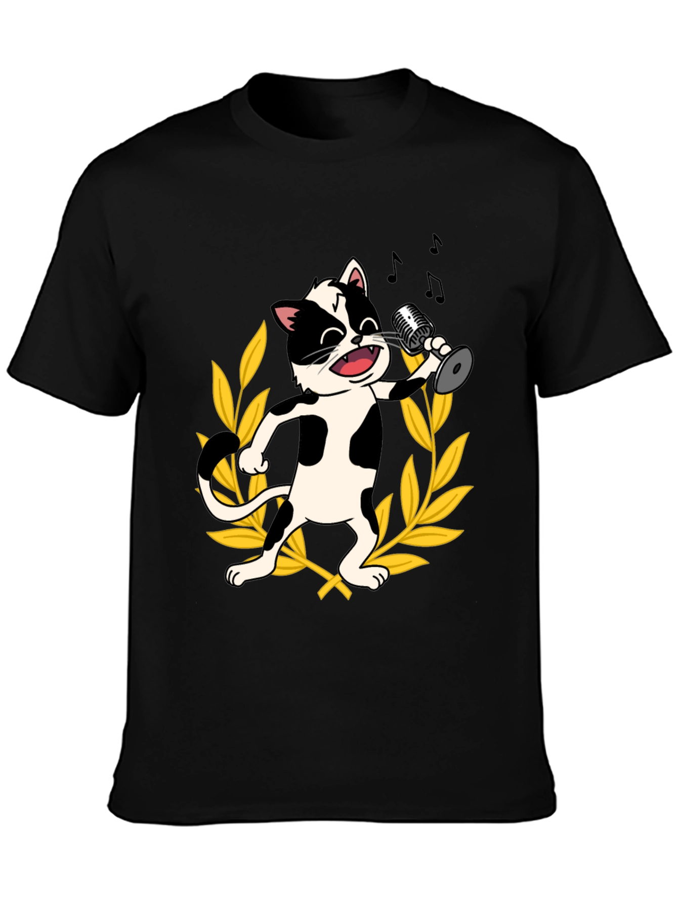 Black Singing Cat Graphic Tee - Black Cotton T-Shirt view 3