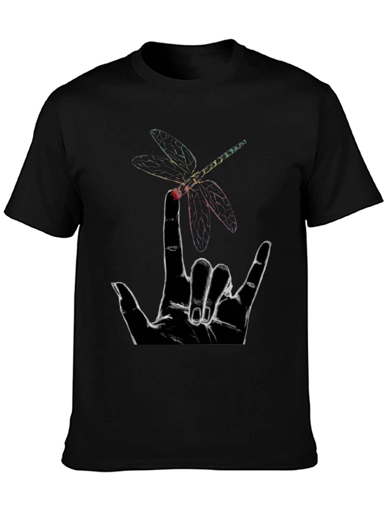 Black Dragonfly Hand Sign Graphic Tee - Black Cotton view 3