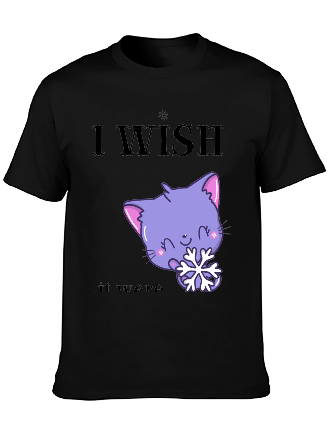 Black Cute Kawaii Cat Snowflake Graphic T-Shirt view 3