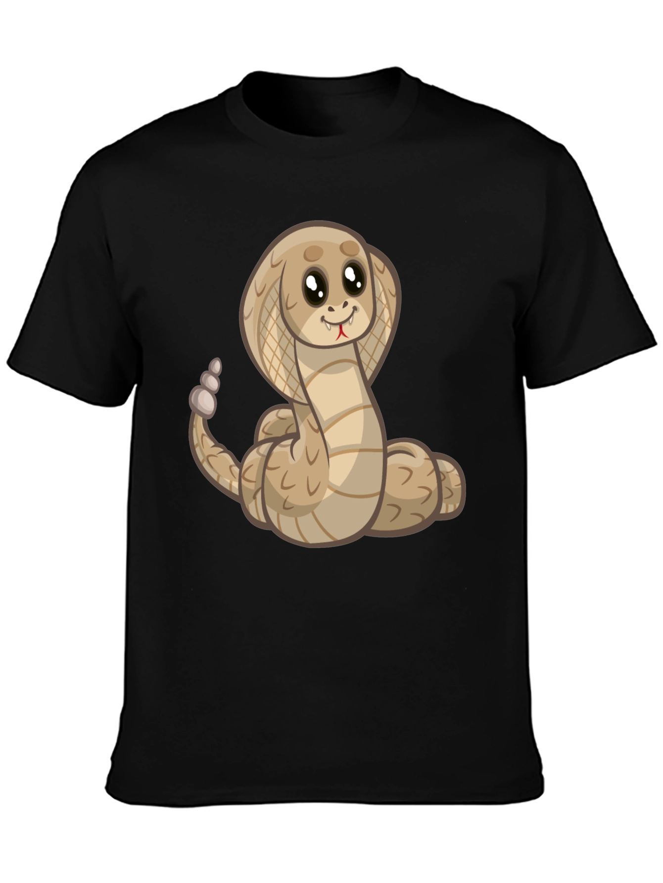 Black Cute Cartoon Cobra Snake Black T-Shirt view 3