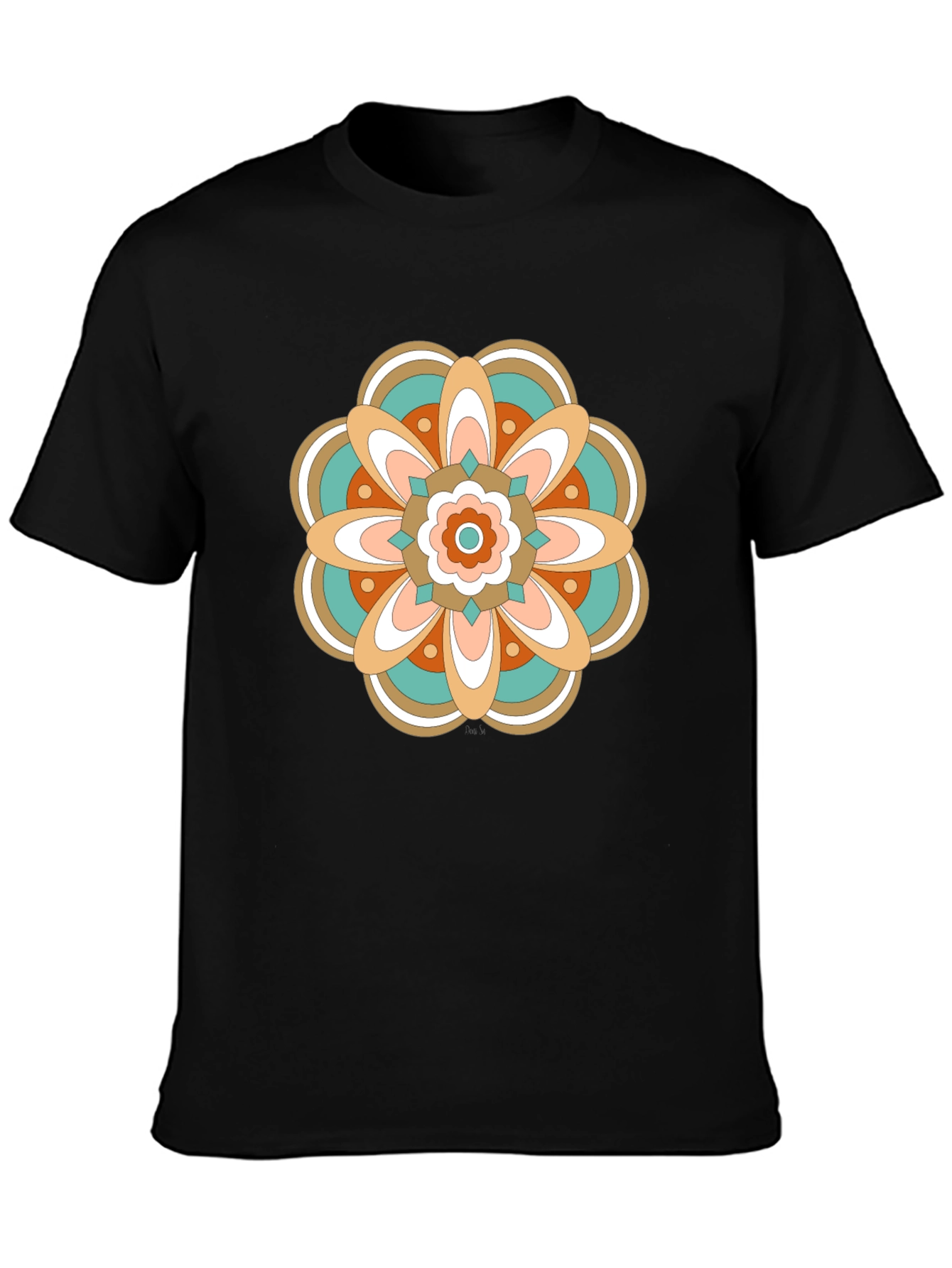 Black Retro Floral Mandala Graphic T-Shirt view 3