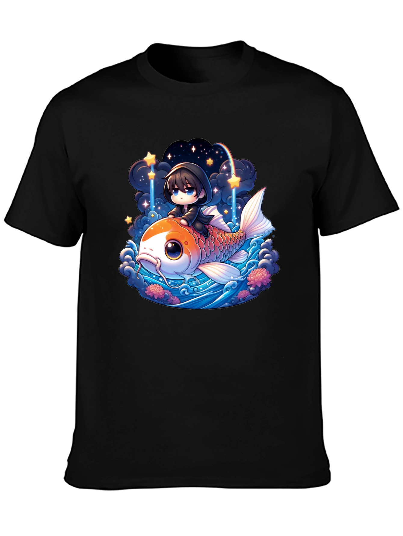 Black Koi Fish Anime Graphic Tee view 3