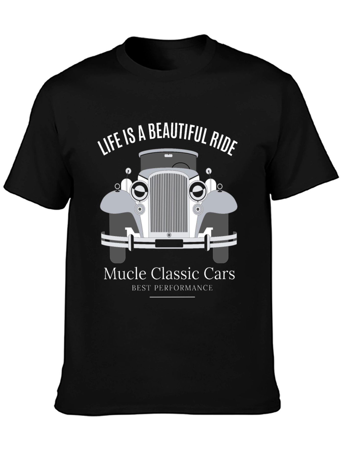 Black Classic Car Graphic Tee - "Life is a Beautiful Ride" view 3