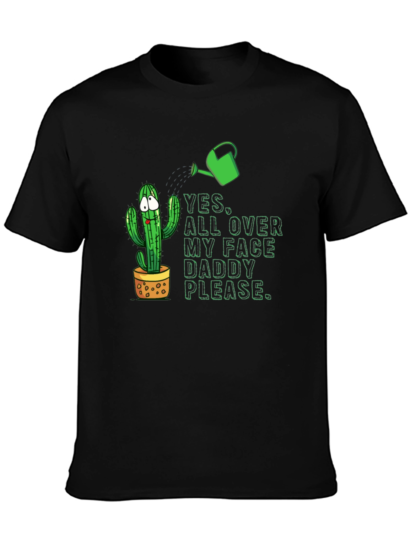 Black Funny Cactus T-Shirt: Yes All Over My Face view 3