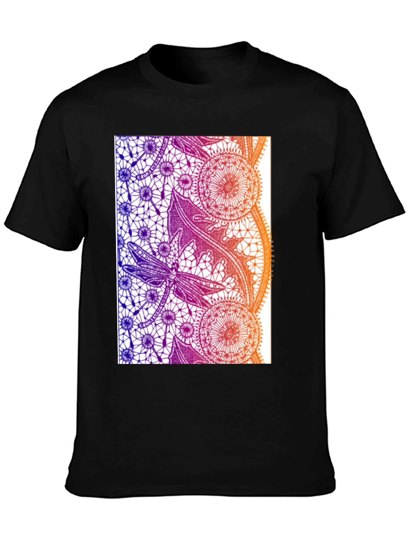 Black Lace Dragonfly Graphic Tee - Black Cotton Casual T-Shirt view 3