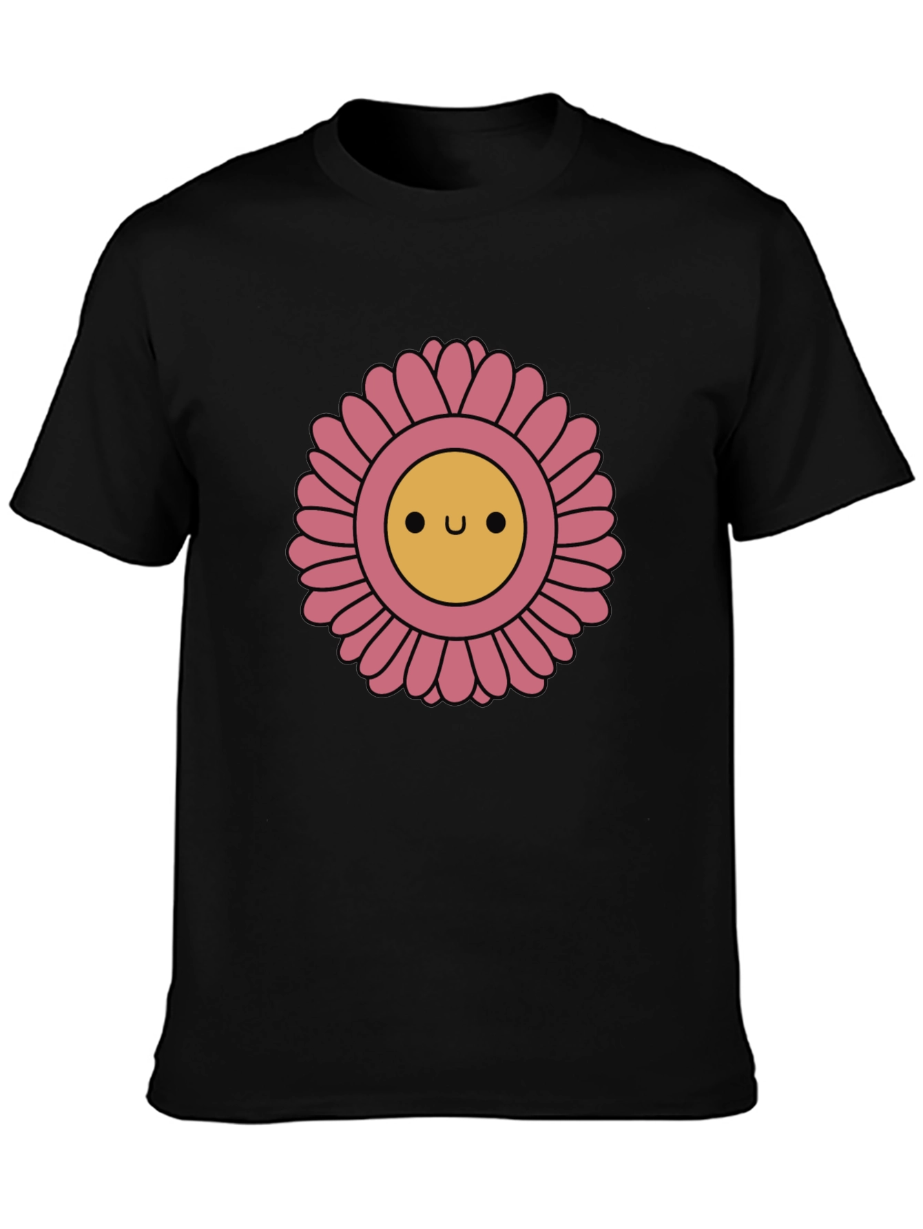 Black Cute Smiling Flower Graphic T-Shirt view 3