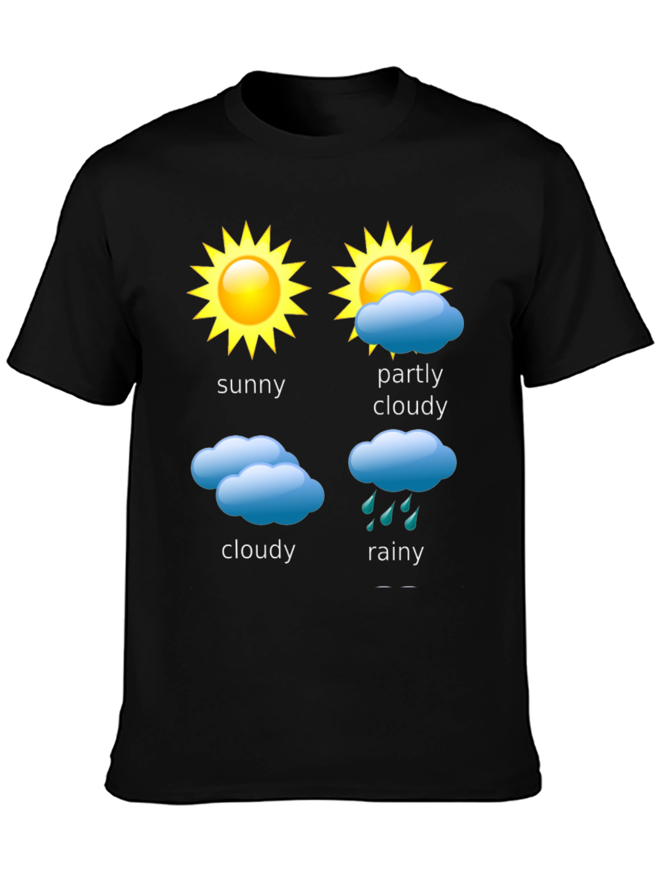 Black Weather Forecast T-Shirt - Sunny, Cloudy, Rainy Day Design view 3