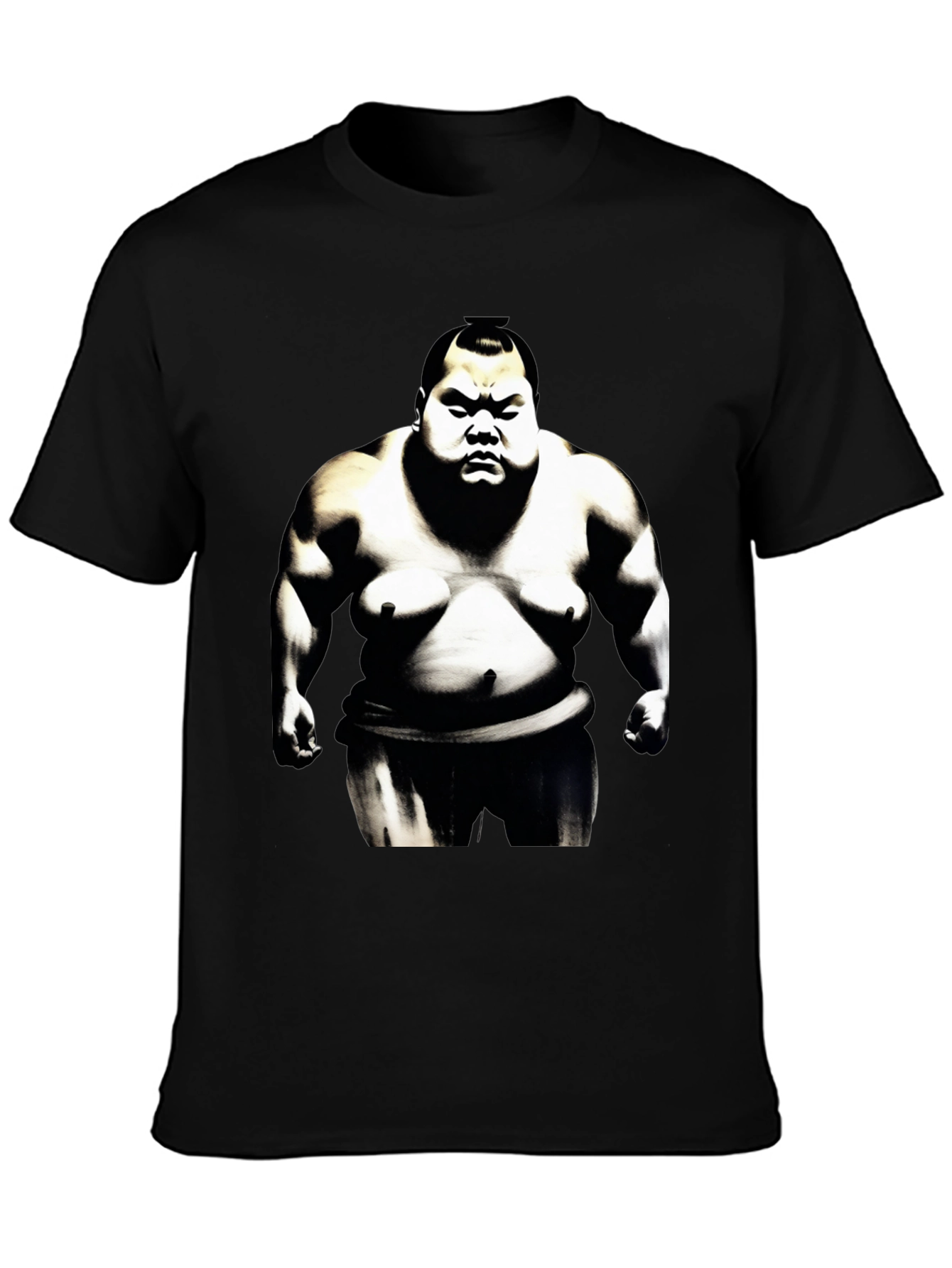 Black Sumo Wrestler Graphic Tee - Black Cotton Blend view 3