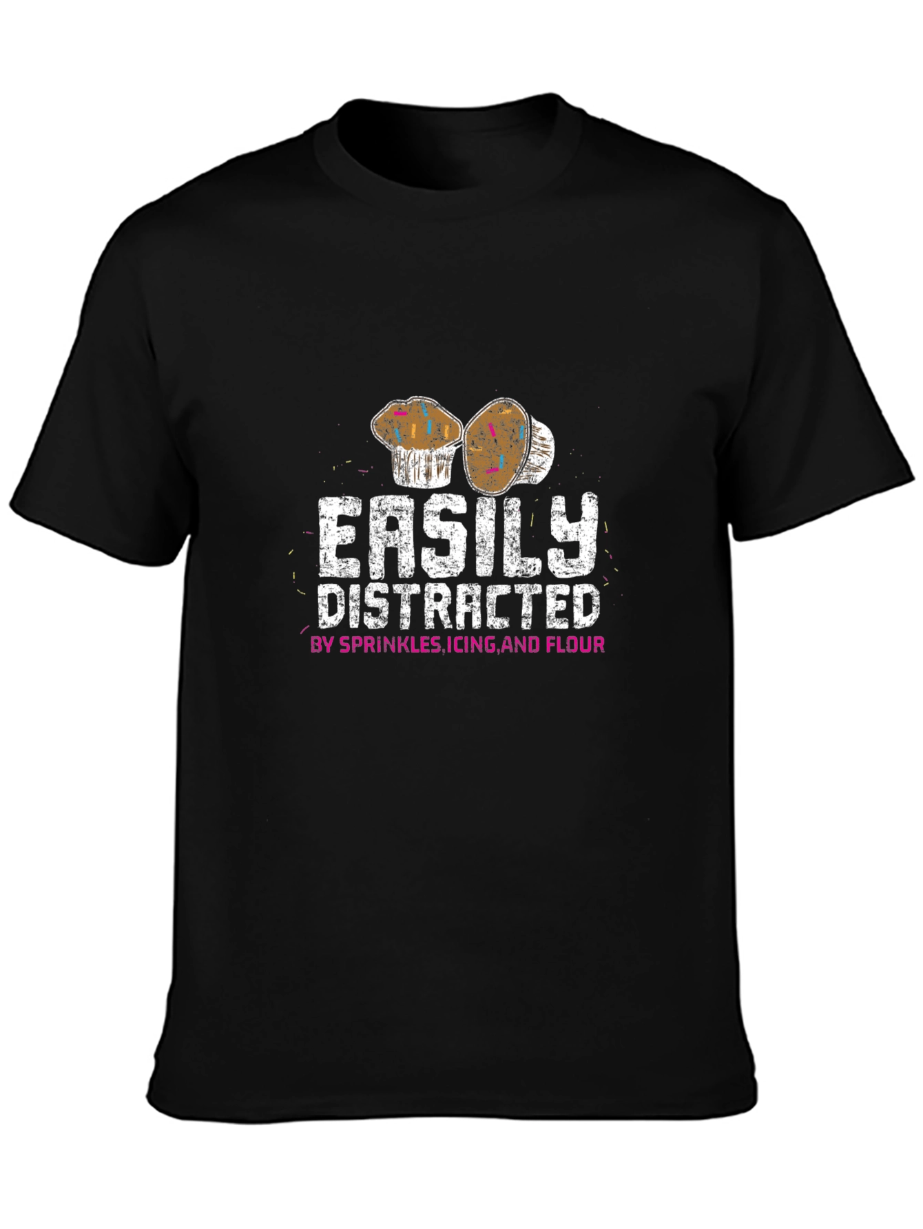 Black Easily Distracted By Sprinkles T-Shirt view 3