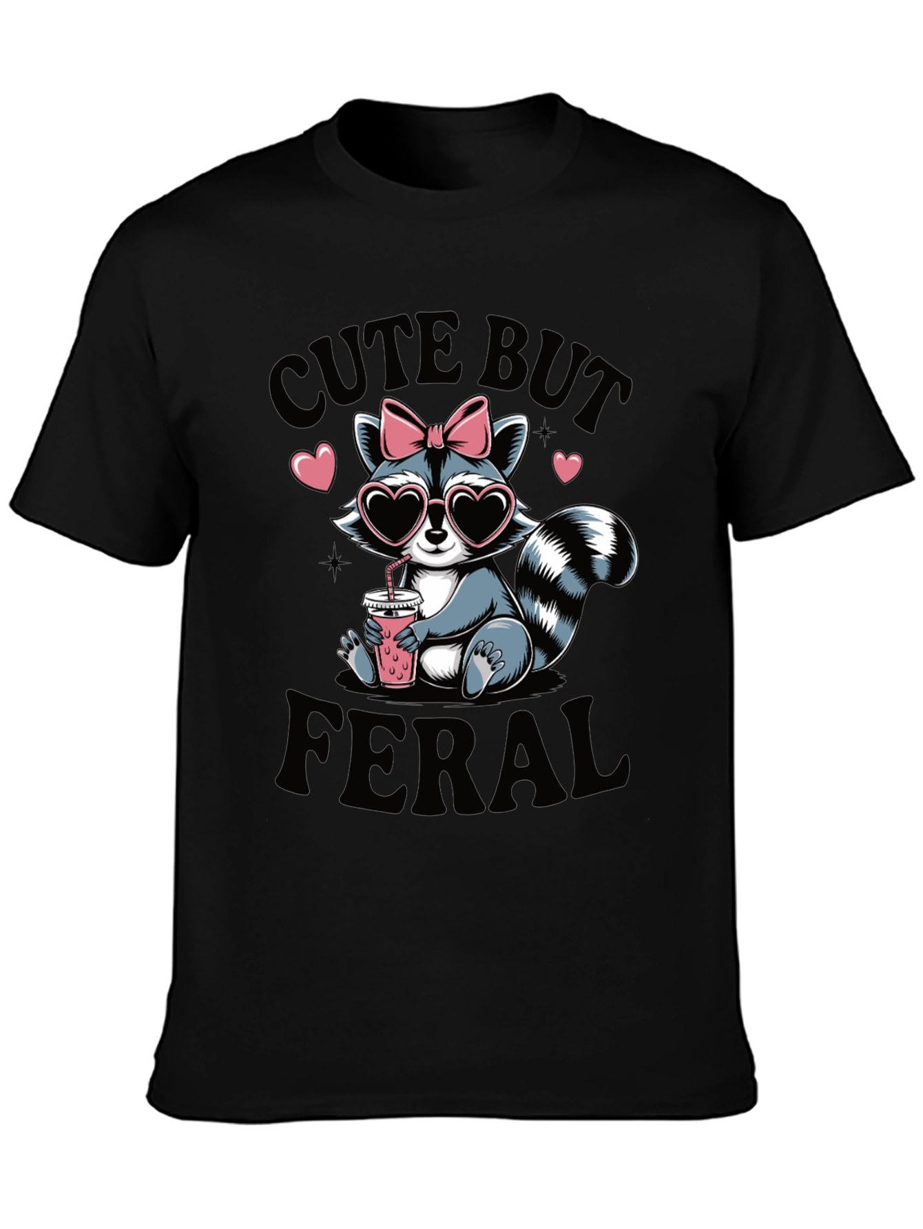 Black Cute But Feral Raccoon T-Shirt view 3