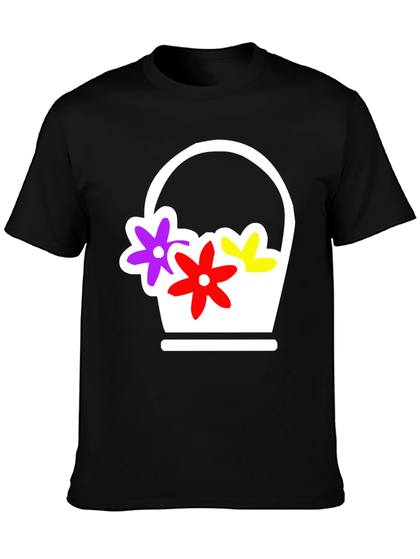 Black Floral Basket Graphic Tee - Black Casual T-Shirt view 3