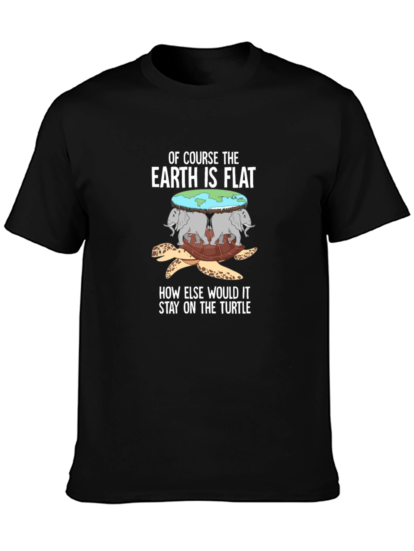 Black Flat Earth Turtle T-Shirt view 3
