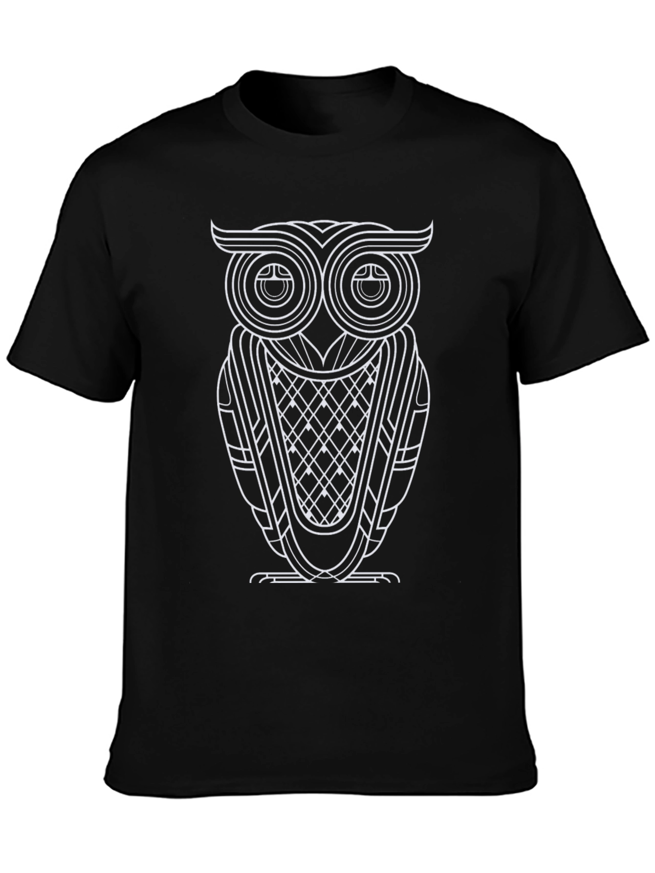 Black Abstract Owl Graphic Tee - Black Cotton Blend view 3