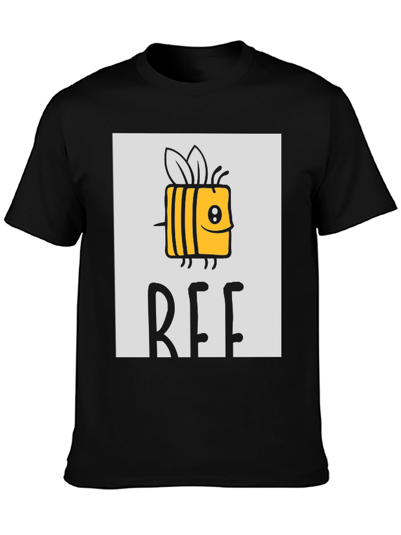 Black Cute Cartoon Bee Graphic Print Black T-Shirt view 3