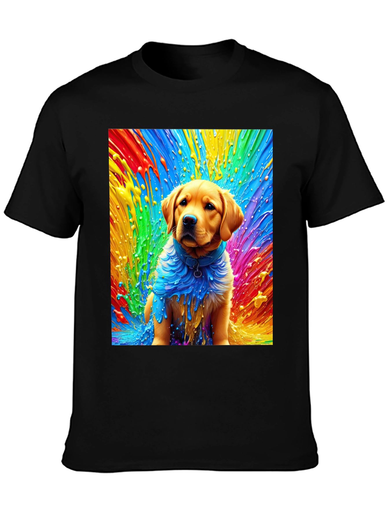 Black Rainbow Dog Art Black T-Shirt view 3