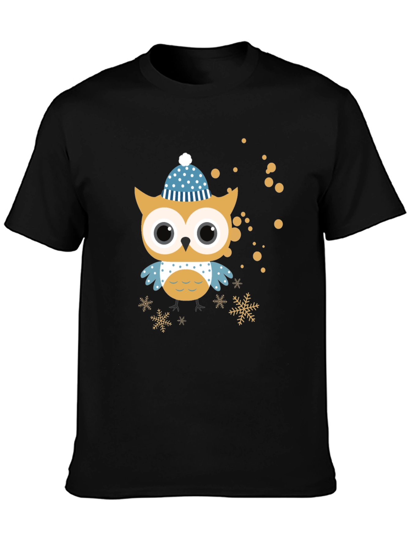 Black Festive Owl Graphic Tee - Winter Holiday Style view 3