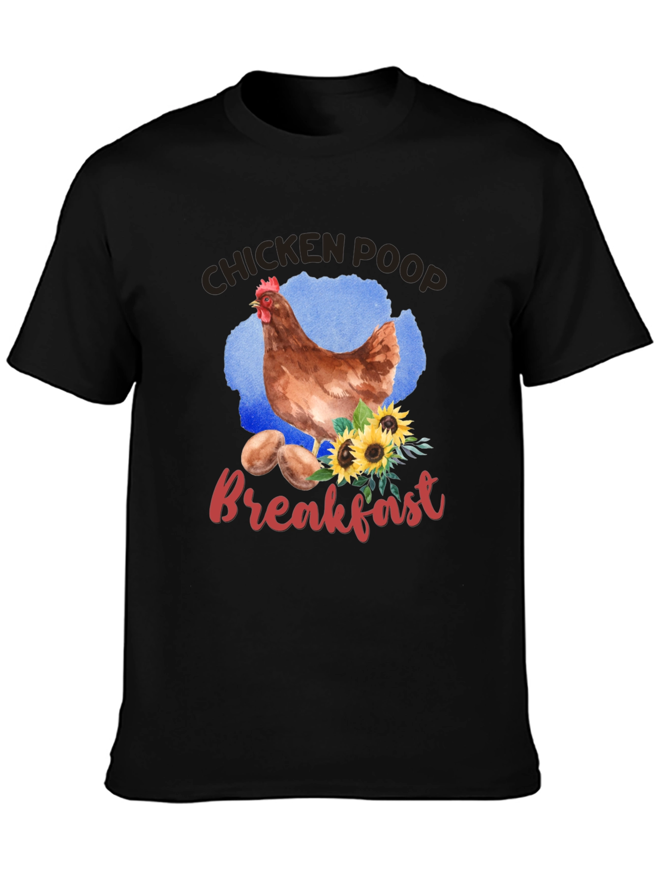 Black Chicken Poop Breakfast Graphic T-Shirt view 3