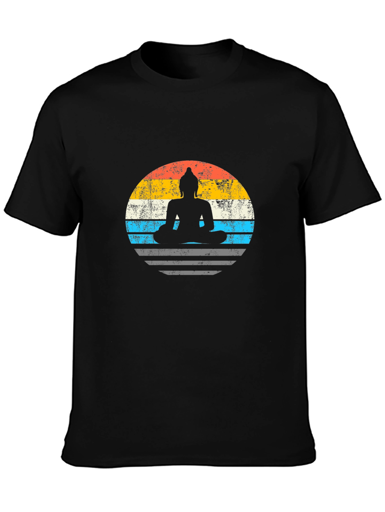 Black Buddha Silhouette Retro T-Shirt - Black view 3