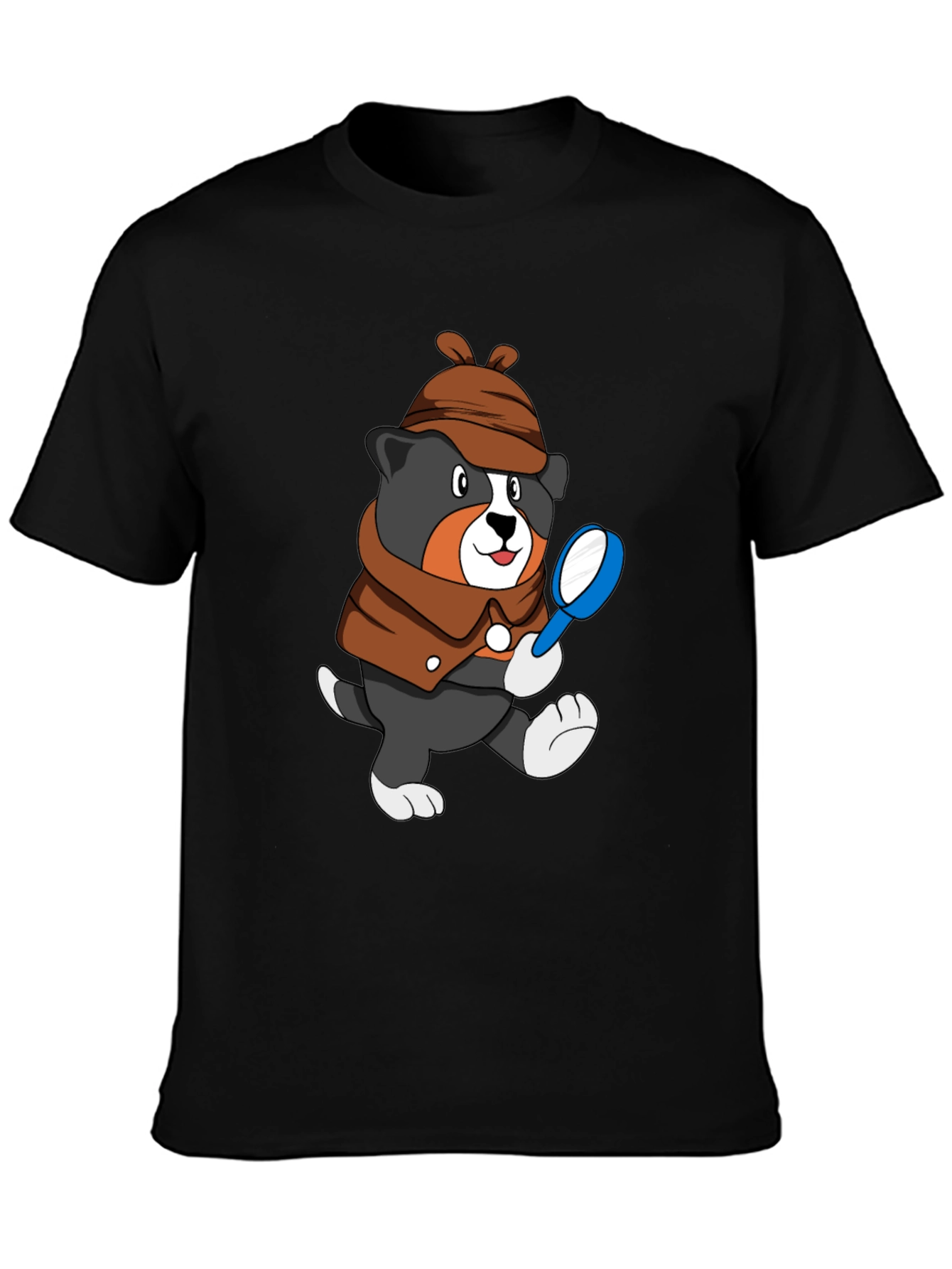 Black Detective Dog T-Shirt - Cartoon Puppy Sleuth Tee view 3