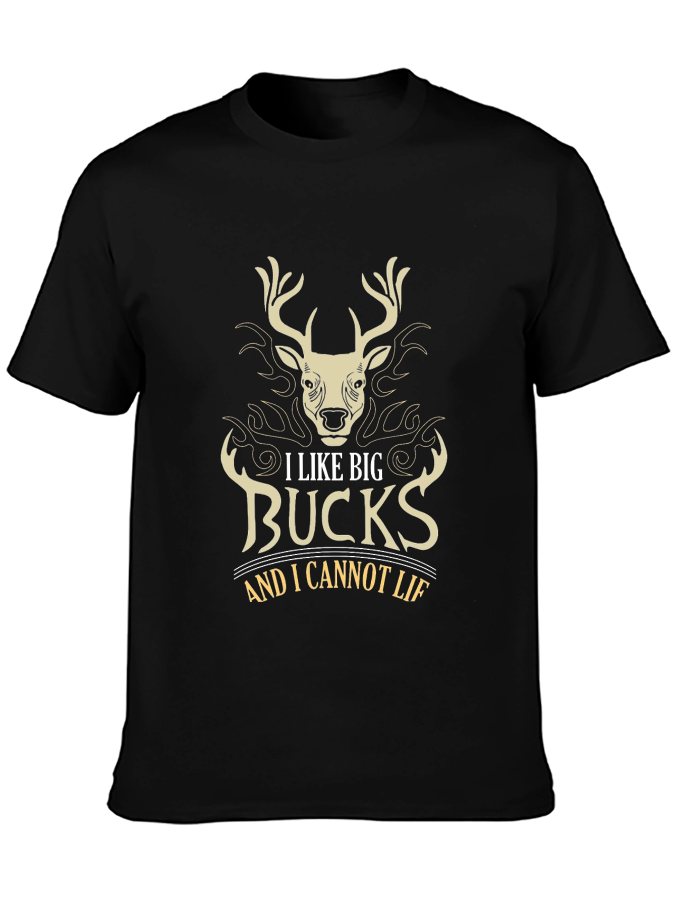Black I Like Big Bucks Funny Hunting T-Shirt view 3