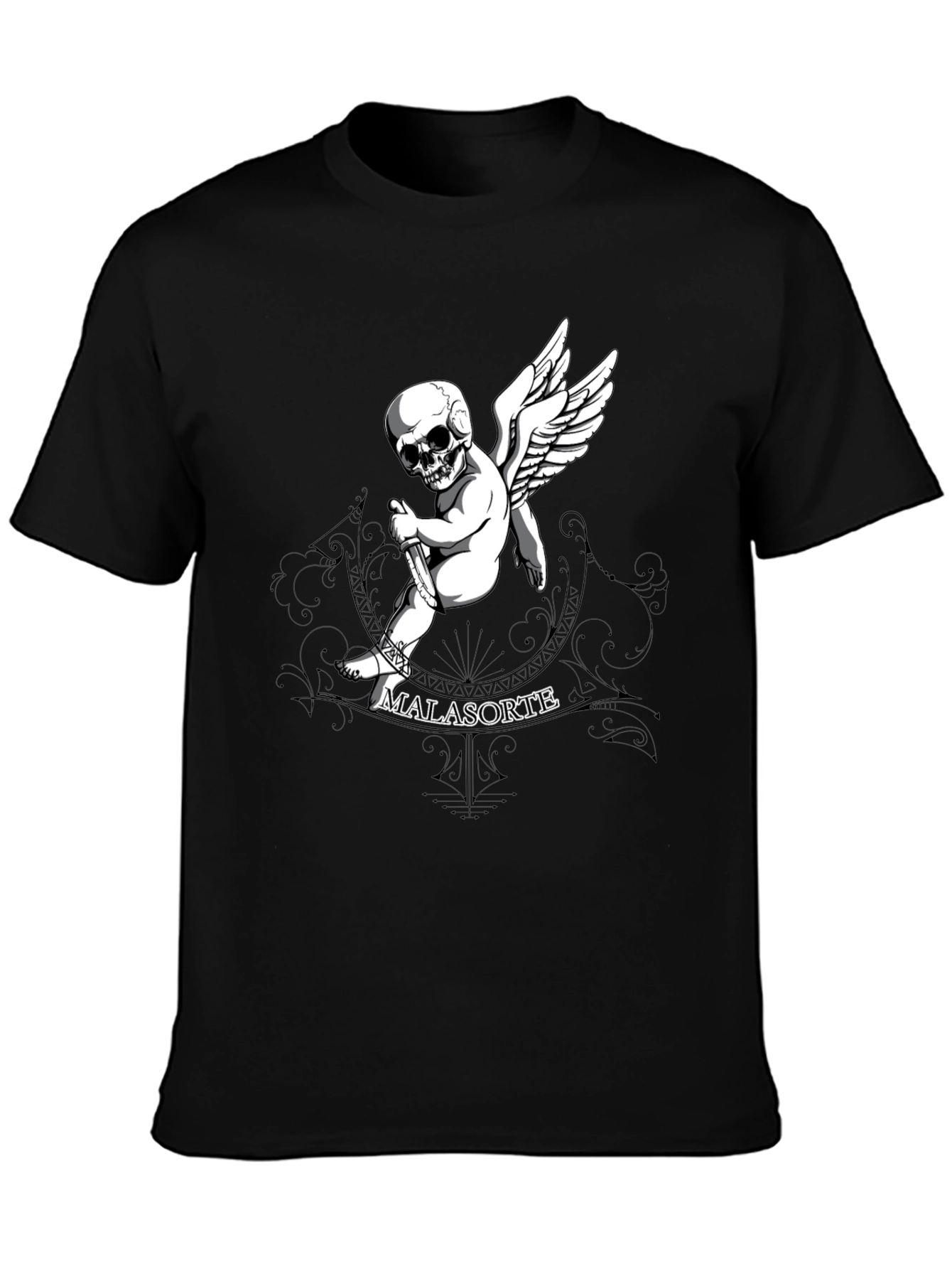 Black Skull Cupid Graphic T-Shirt - Men's Black Tee view 3