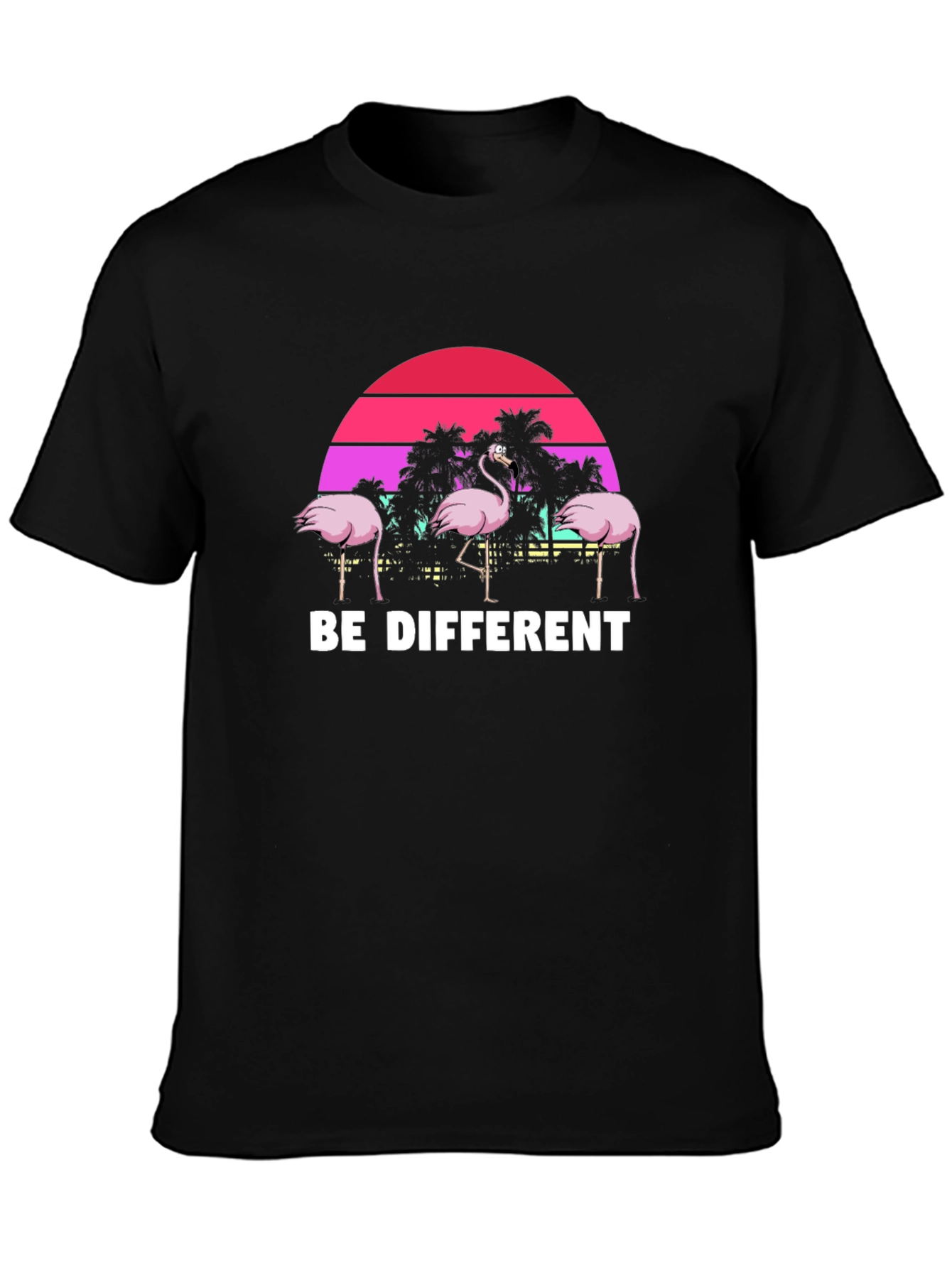 Black Be Different Flamingo T-Shirt Unique Graphic Tee view 3