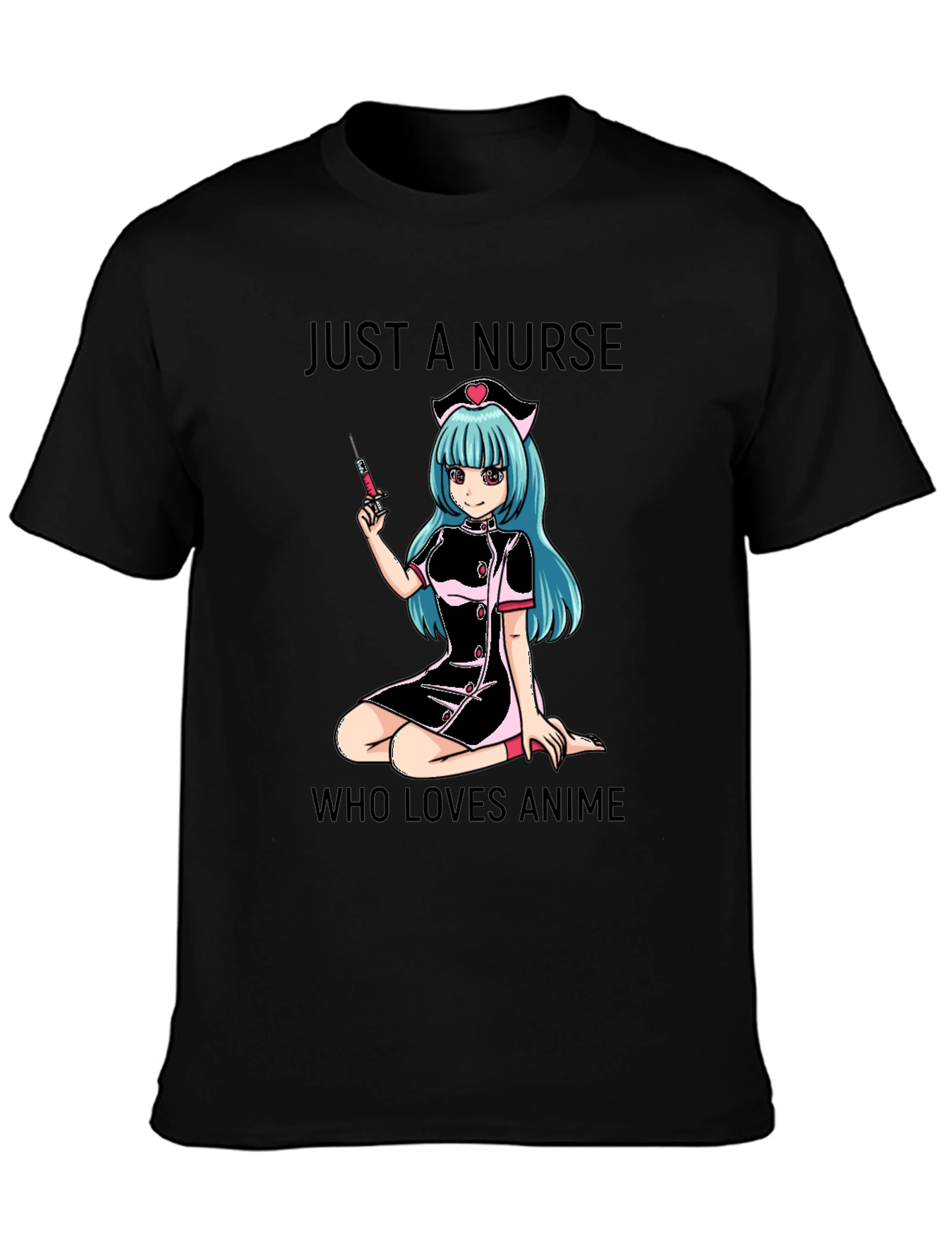 Black Anime Nurse T-Shirt: Just A Nurse Who Loves Anime view 3
