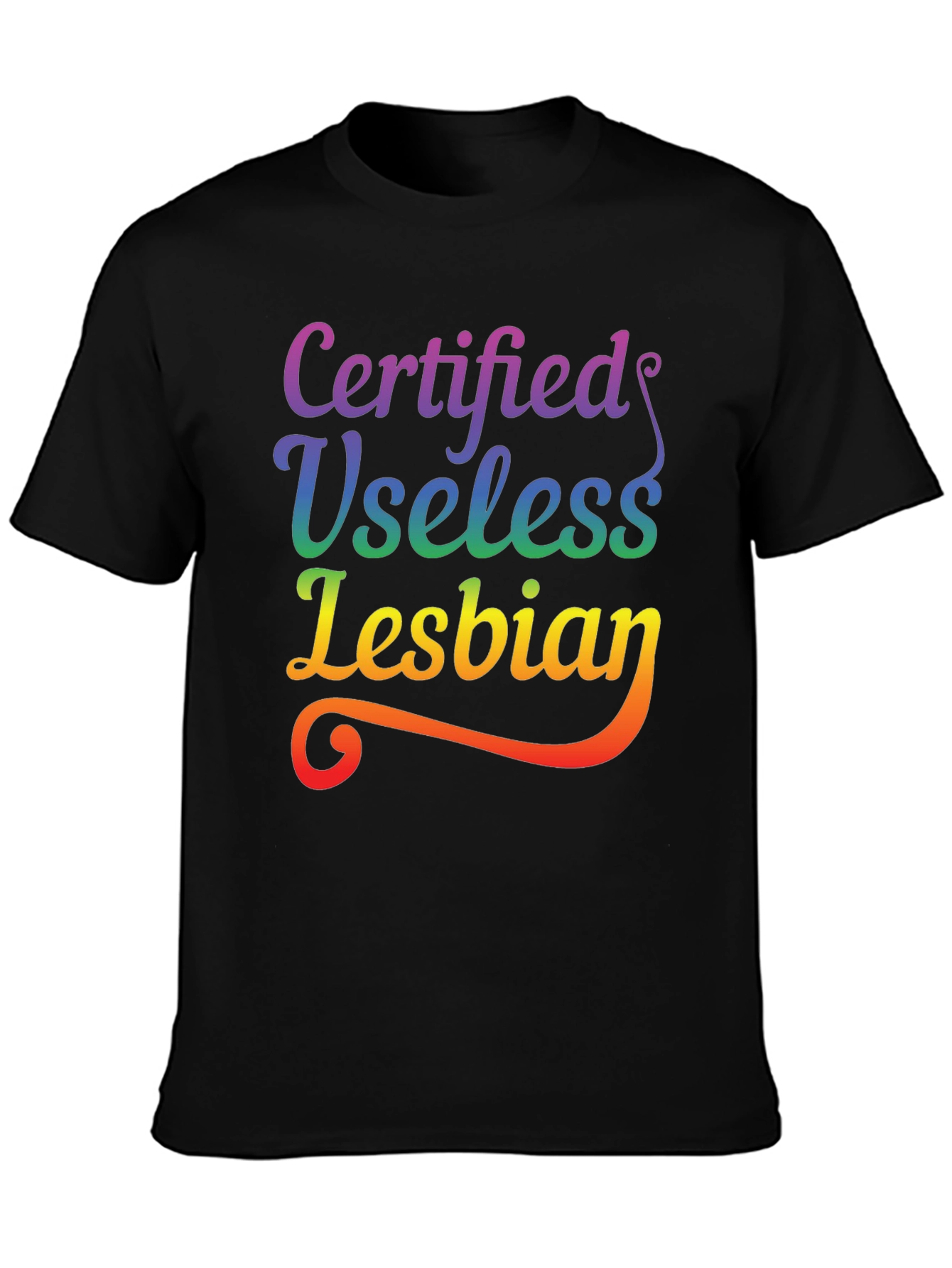 Black Certified Useless Lesbian Rainbow Tee view 3
