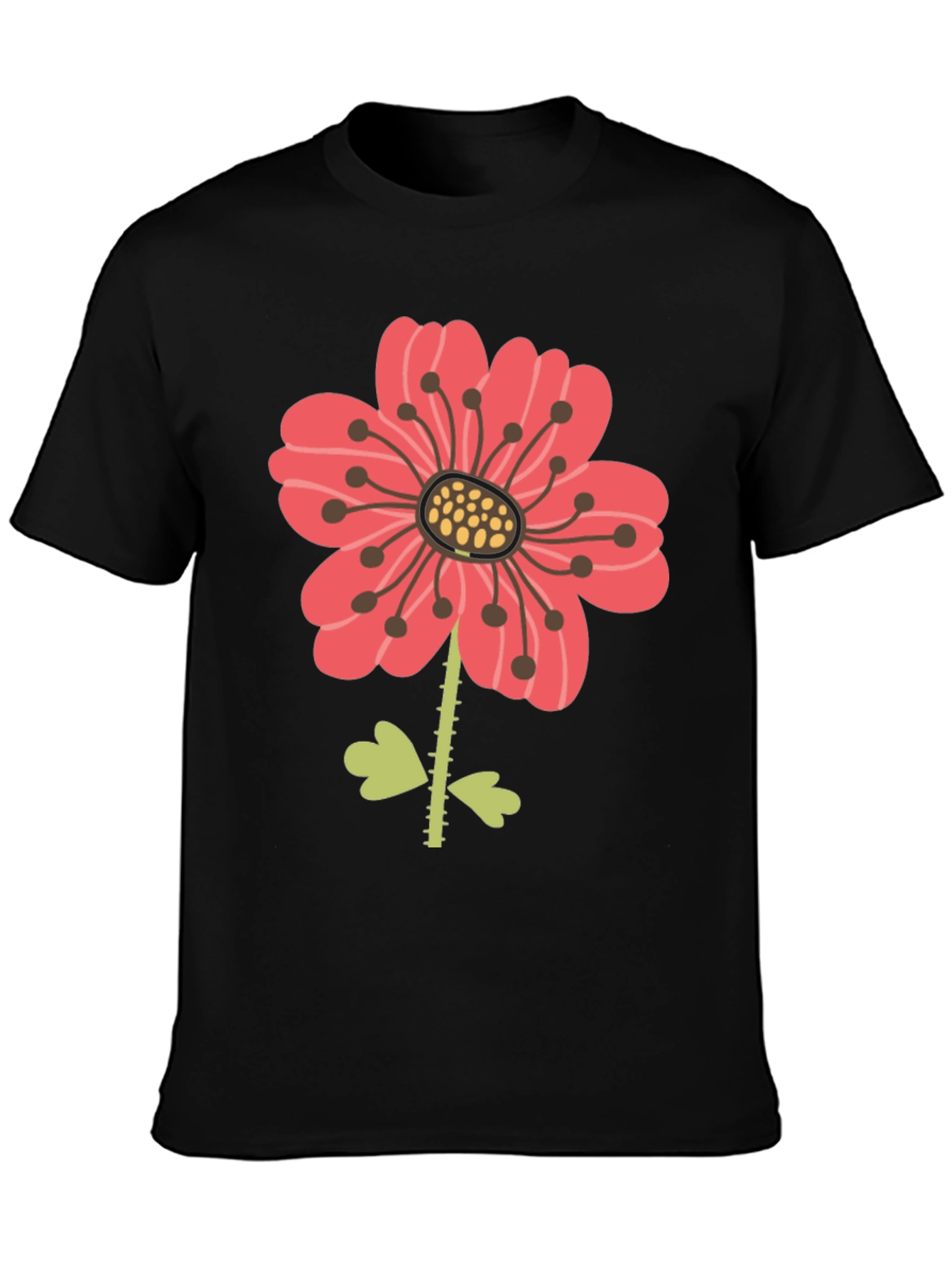 Black Floral Graphic Print Men's Black T-Shirt view 3