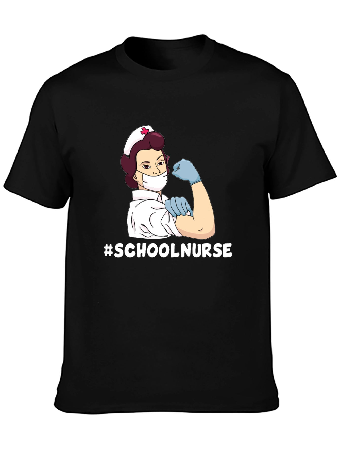 Black School Nurse T-Shirt - Black Cotton Blend Tee view 3