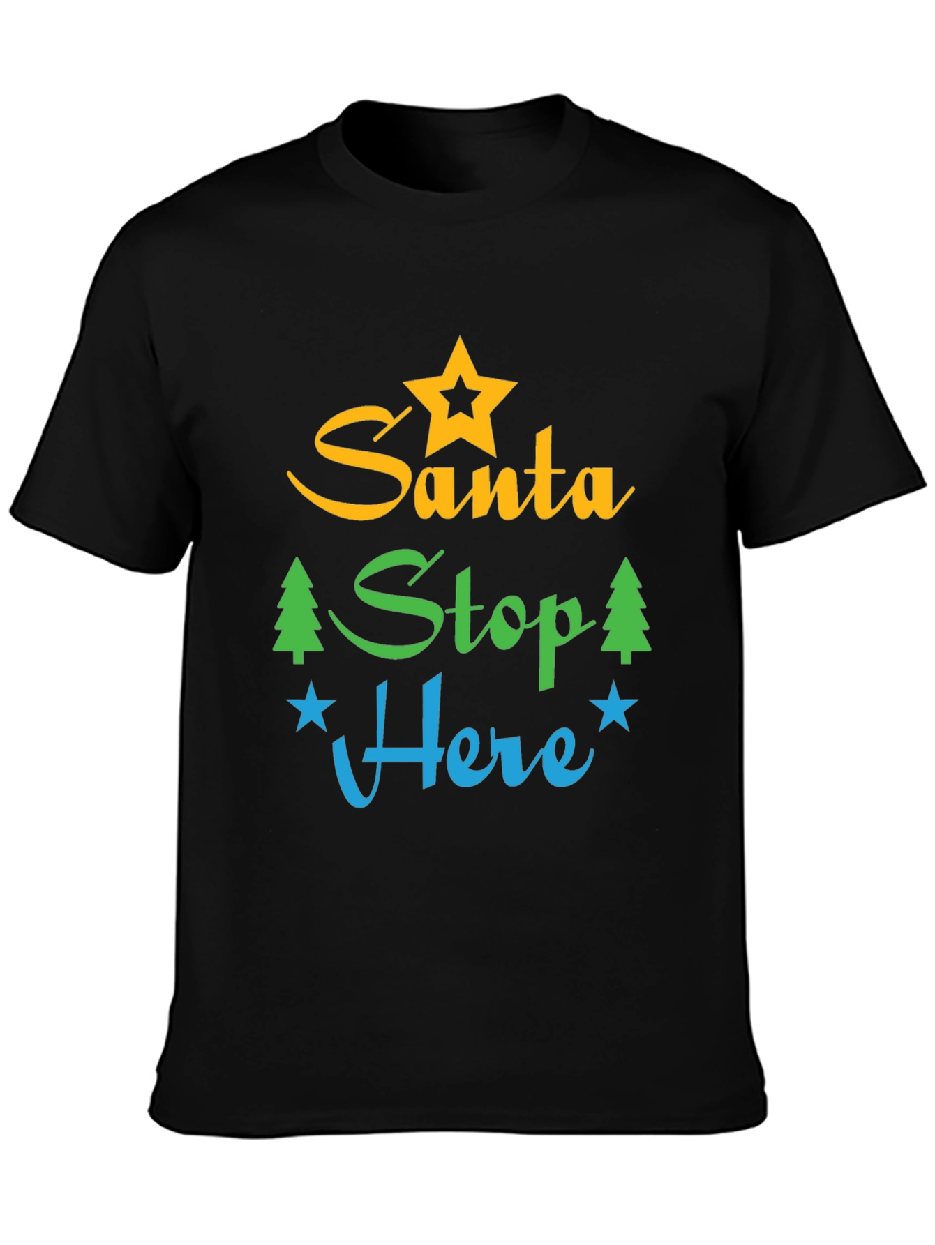 Black Santa Stop Here Graphic Tee - Festive Holiday Apparel view 3