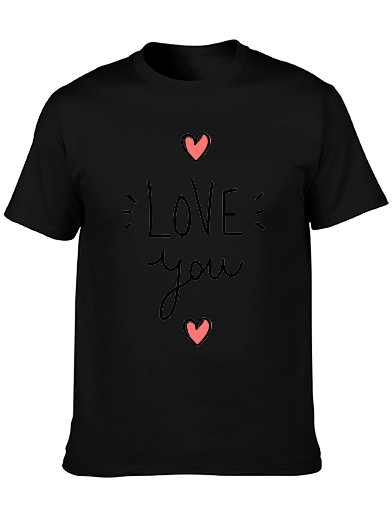 Black Love You Heart Graphic Black T-Shirt view 3