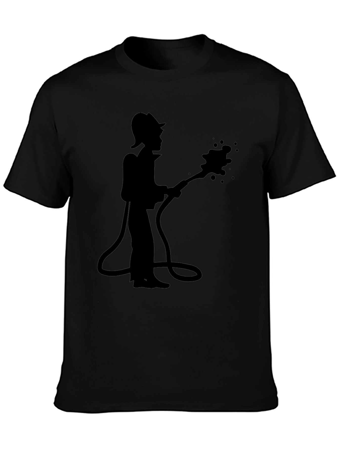 Black Firefighter Silhouette Graphic Tee - Black Cotton Casual Shirt view 3