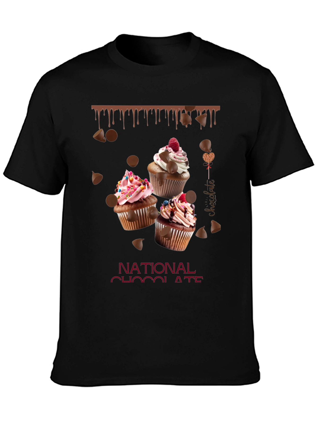 Black National Chocolate Day Cupcake T-Shirt view 3