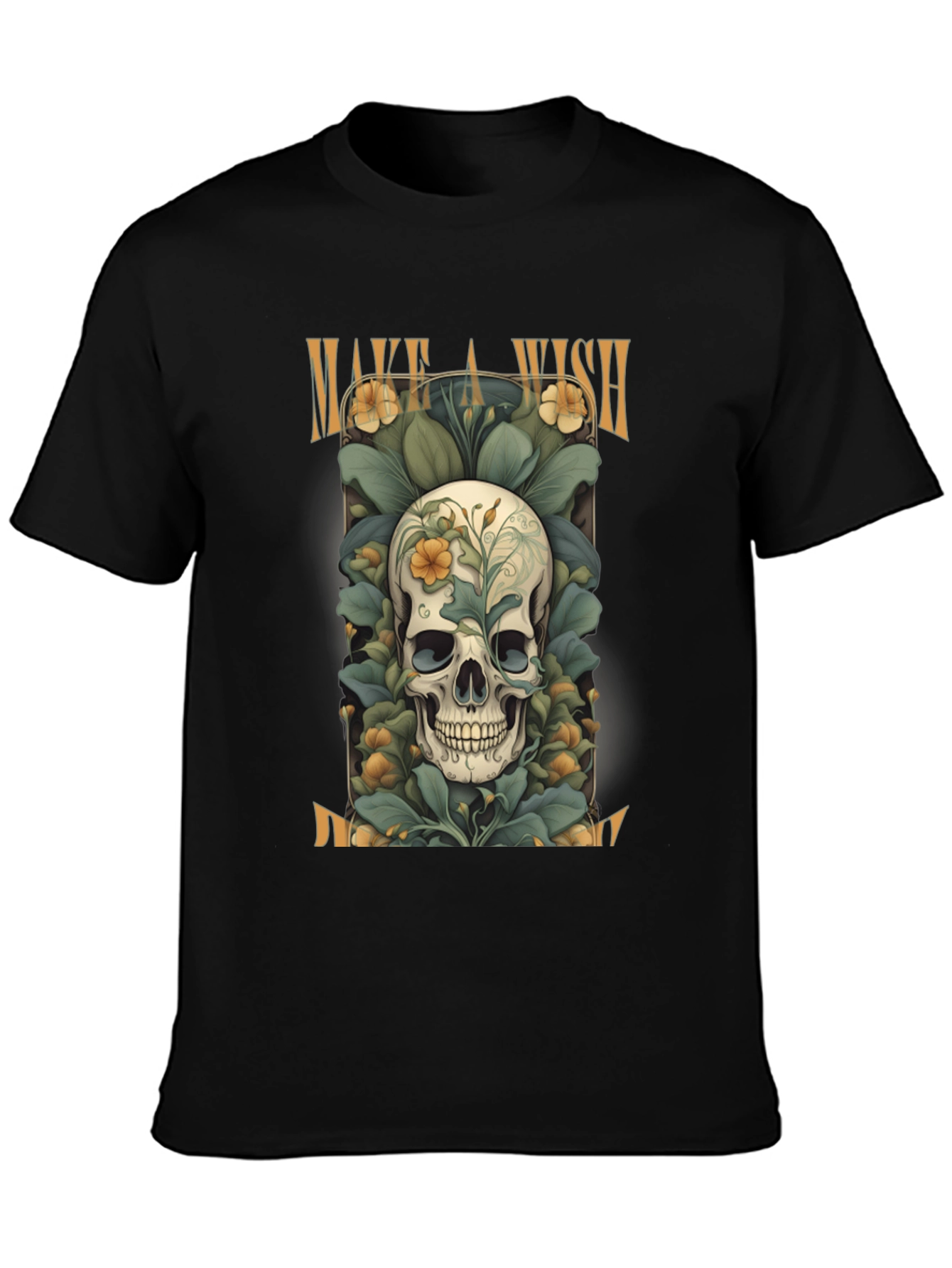Black Make a Wish Skull Tee - Floral Skull Design view 3