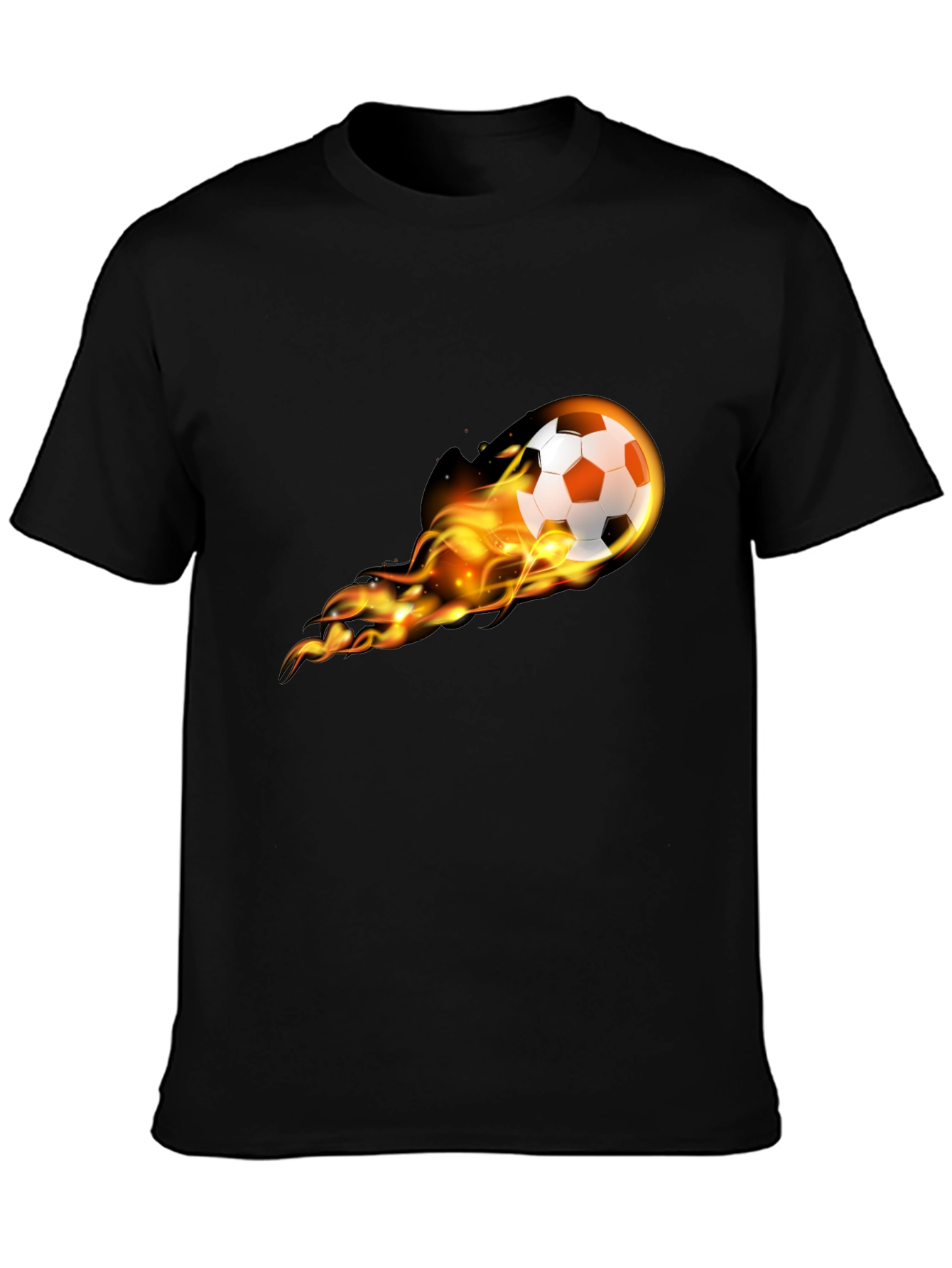 Black Flaming Soccer Ball Graphic Tee - Black Cotton T-Shirt view 3