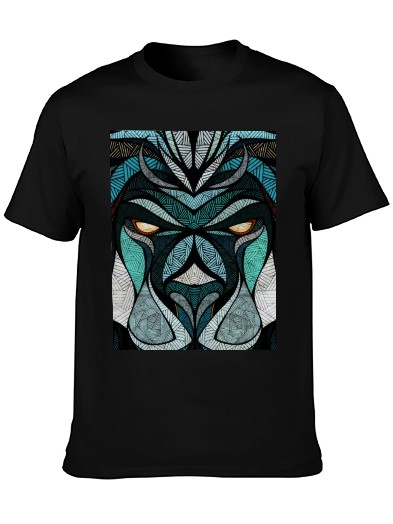 Black Abstract Lion Face Graphic Black T-Shirt view 3