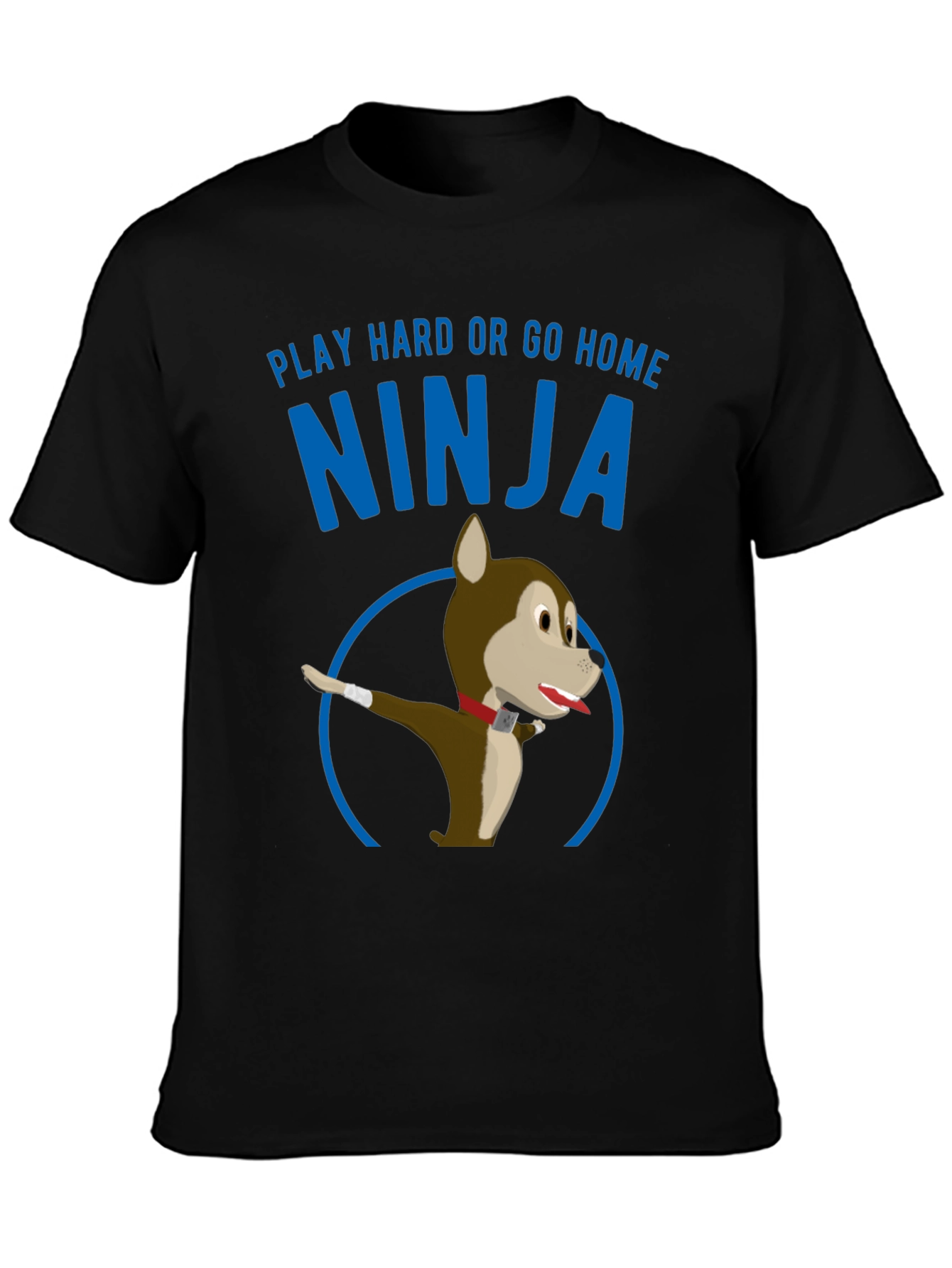 Black Play Hard Ninja Dog Graphic Tee view 3