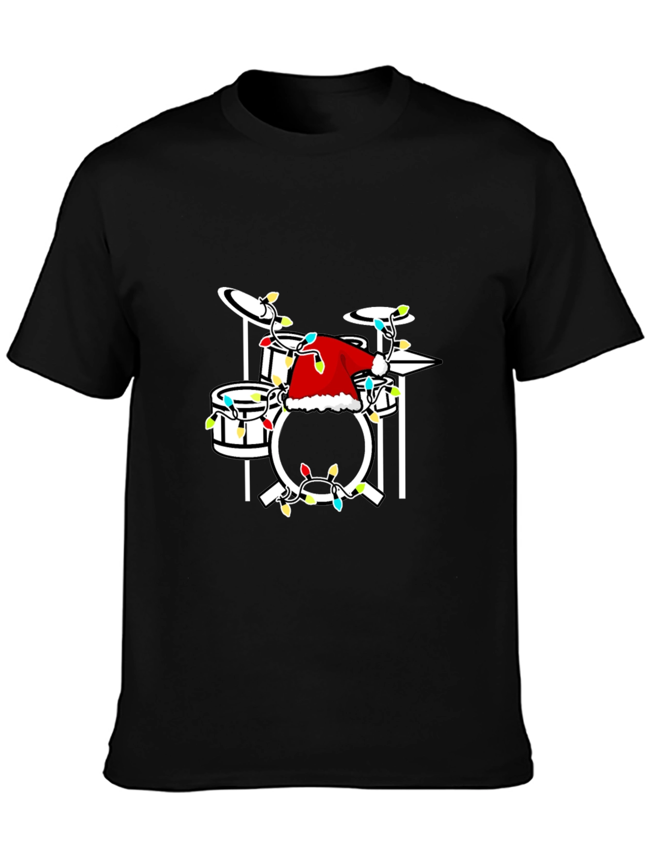 Black Drum Set Christmas T-Shirt view 3