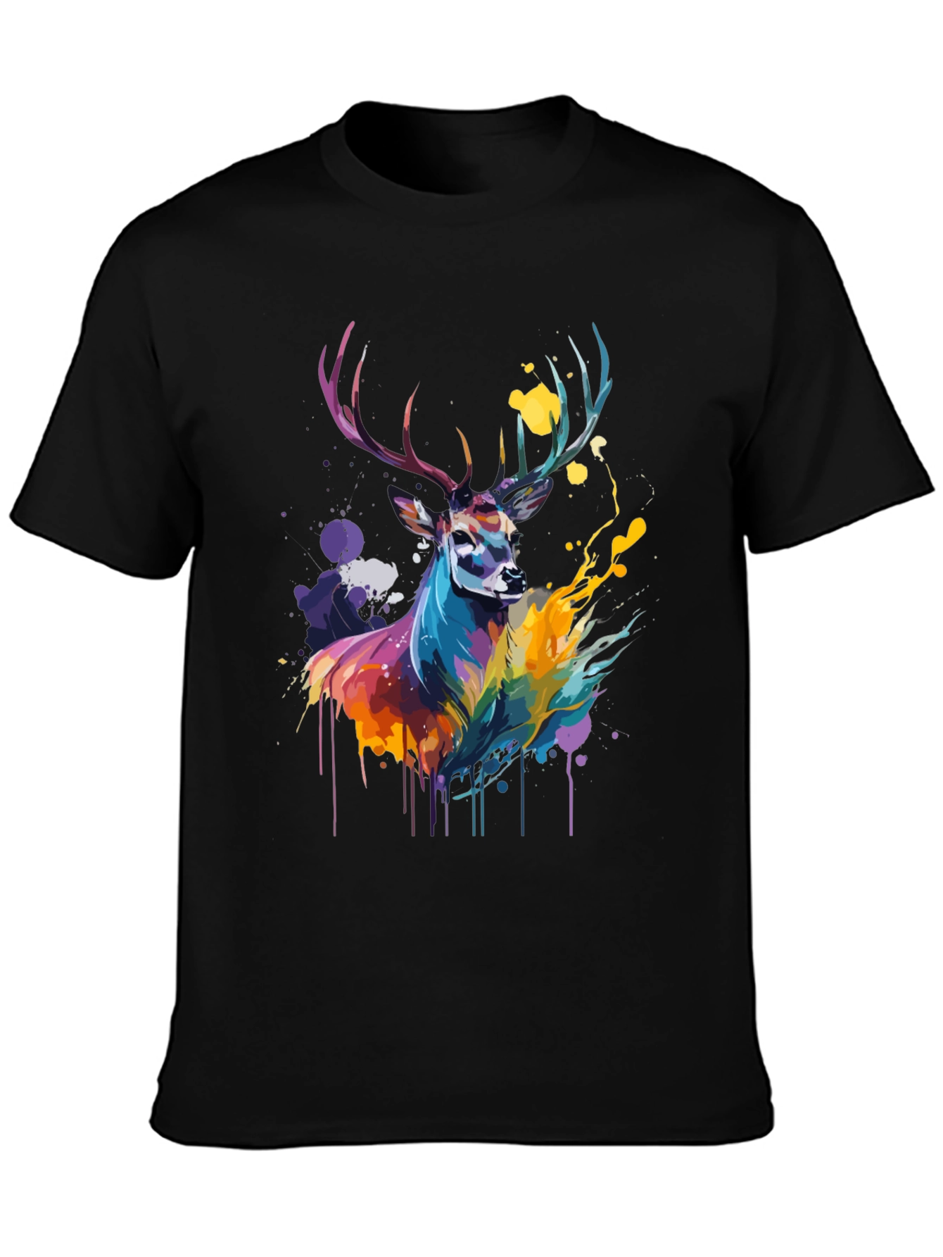 Black Colorful Deer Graphic Tee - Men's Black T-Shirt view 3