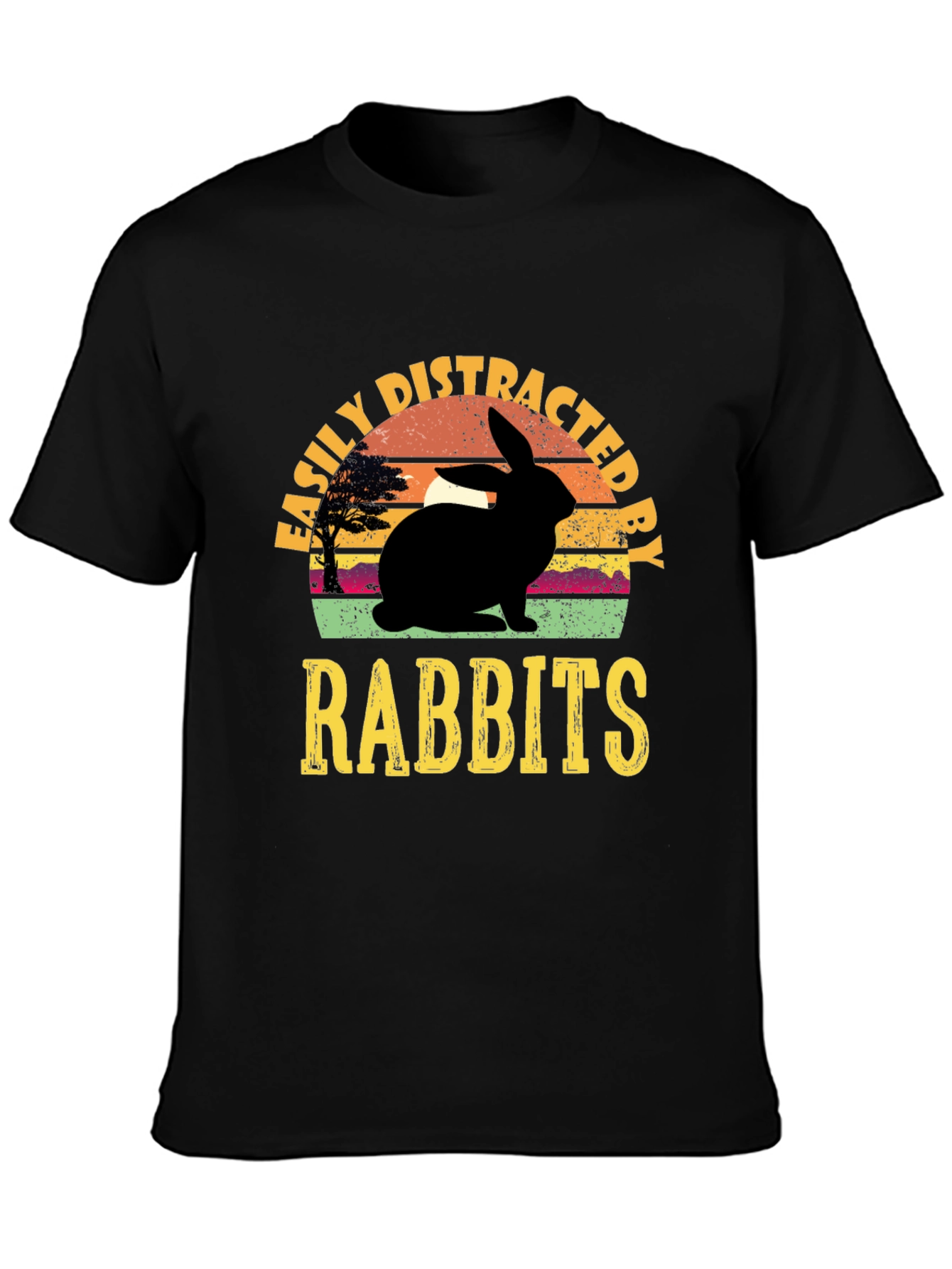 Black Easily Distracted By Rabbits T-Shirt view 3