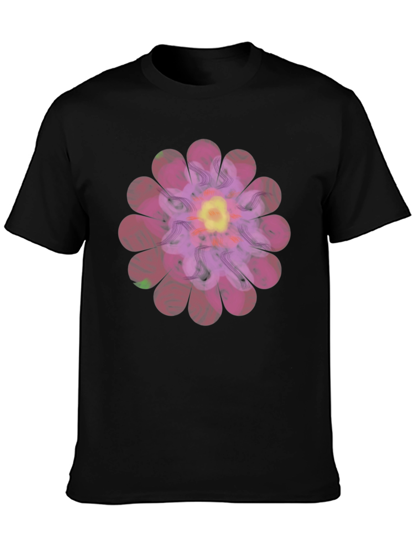 Black Floral Print Men's T-Shirt - Unique Design view 3
