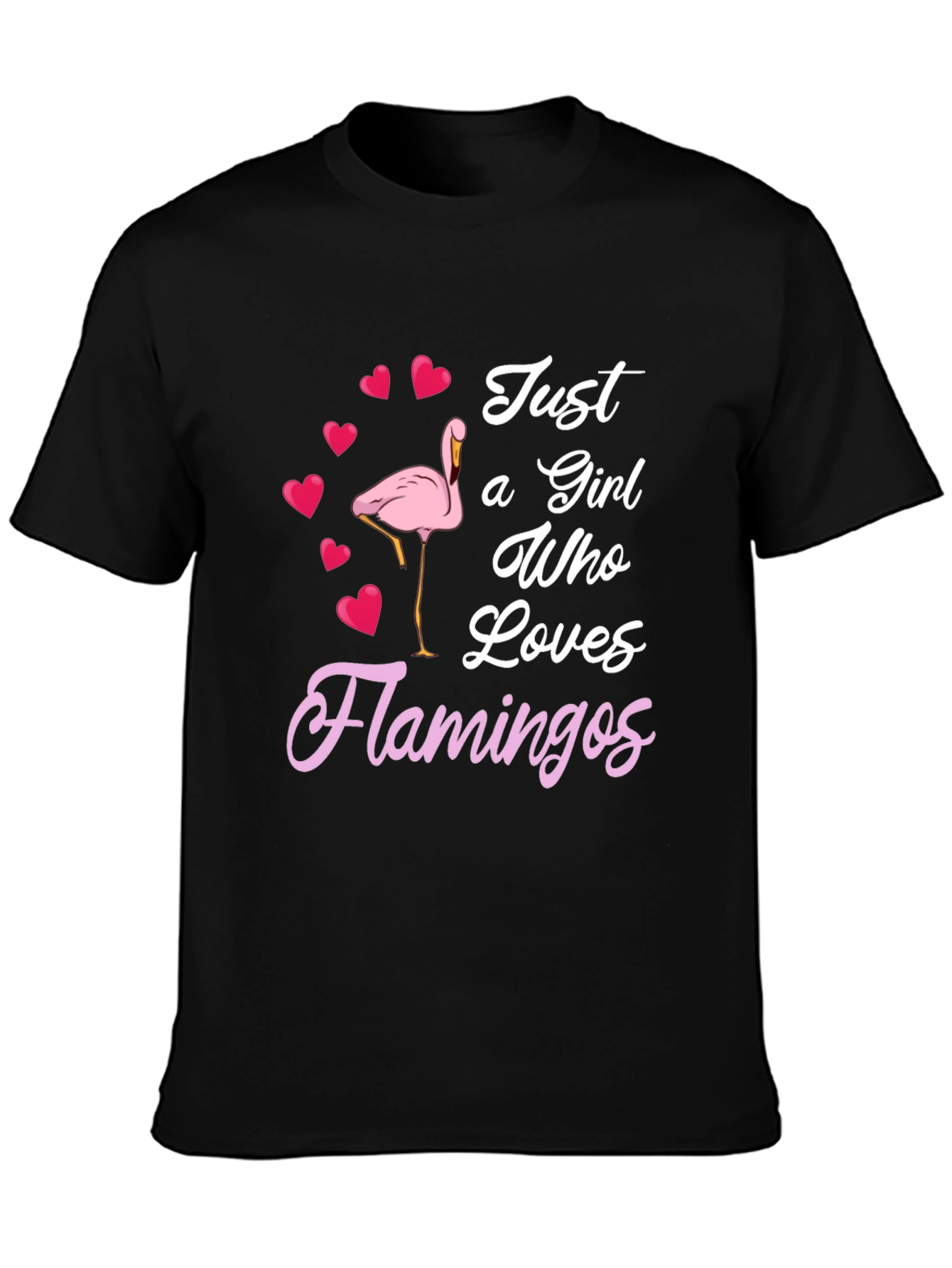 Black Just a Girl Who Loves Flamingos T-Shirt view 3