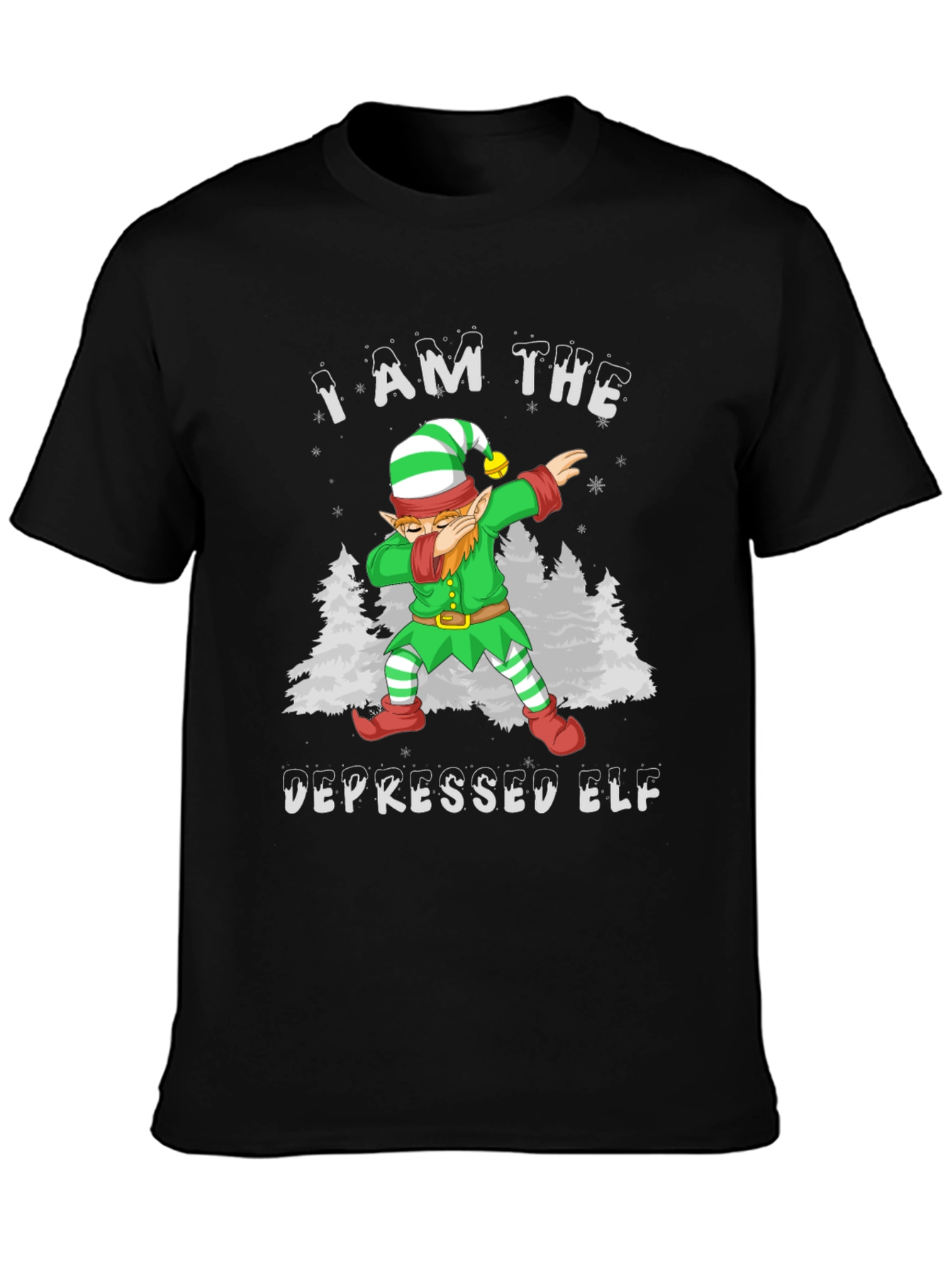 Black Depressed Elf Dab Funny Christmas T-Shirt view 3